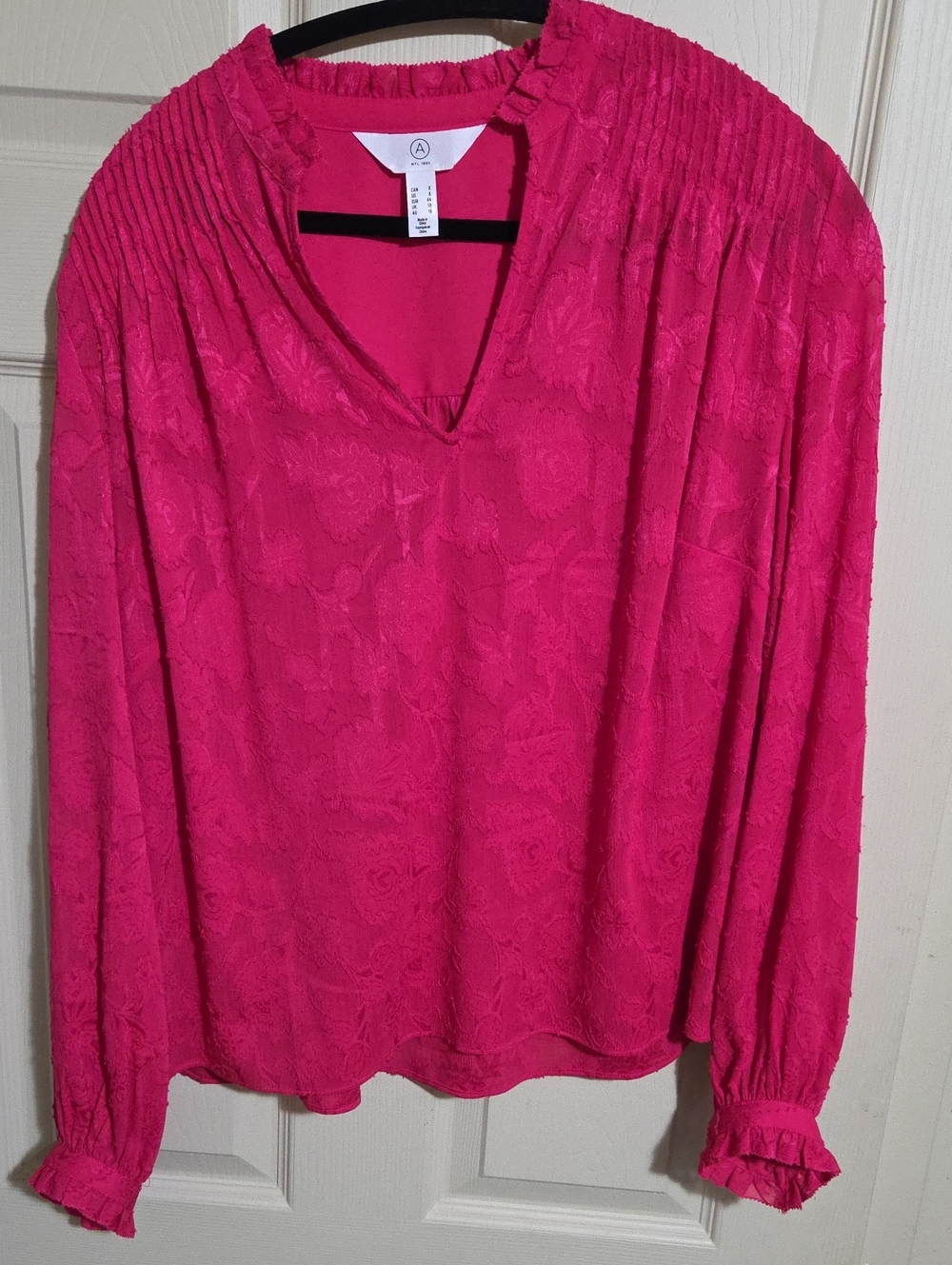 Adition Elle  Fuchsia Lace-Texture V-Neck Blouse